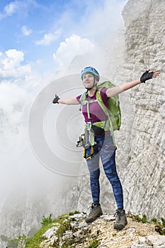 Mountaineer Woman Enjoying the Height of Triglav, Slovenia