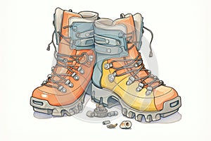 mountaineering boots with crampons attached