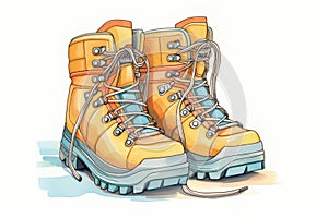 mountaineering boots with crampons attached