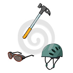 Mountaineering and climbing cartoon icons in set collection for design. Equipment and accessories vector symbol stock