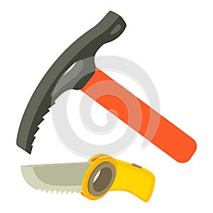 Mountaineering equipment icon isometric vector. Ice ax and climber knife photo