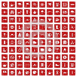 100 mountaineering icons set grunge red