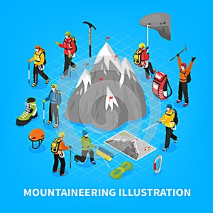 Mountaineering Isometric Illustration photo