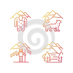 Mountaineering in Nepal gradient linear vector icons set