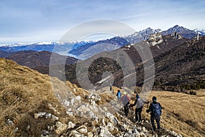 Mountaineering scene on Lake Como Alps