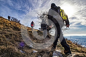 Mountaineering scene on Lake Como Alps