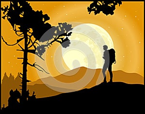 Mountaineering. Silhouette of a active man. Mountain climbing. Hiking vector