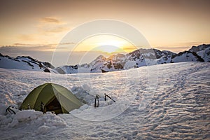 Mountaineering tent in the snow