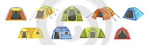 Mountaineering Tents for Tourism and Outdoor Camping Vector Set