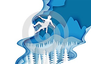 Mountaineering, vector illustration in paper art style