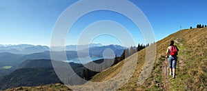 Mountaineering woman, view over bavarian alp