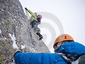 Mountaineers on an extreme winter climb. Conc