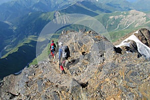 Mountaineers on the mountain rocks