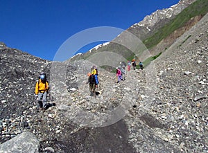 Mountaineers on the mountain rocks