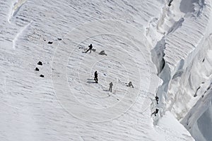 Mountaineers training on the Geant Glacier, in the Mont Blanc massif, highest mountain range in the Alps