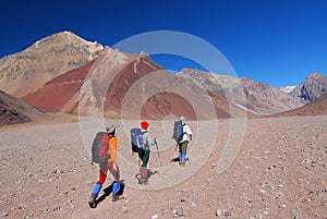 Mountaineers volcanic valley aconcagua mountains