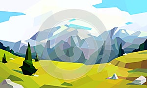 Low poly mountain range landscape