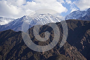 Mountainous Andean panoramic landscape, mountain peaks in Mendoza, Argentina