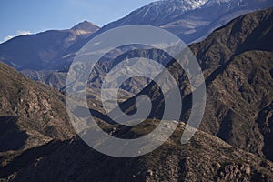 Mountainous Andean panoramic landscape, mountain peaks in Mendoza, Argentina