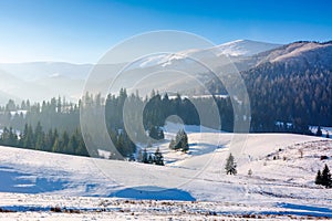 Mountainous countryside in wintertime