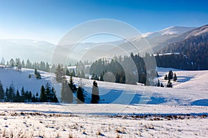 Mountainous countryside in wintertime