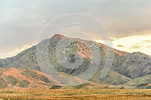 Mountainous desert sunset landscape, Mojave Desert, California, USA