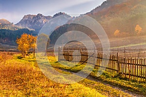 The mountainous landscape in autumn colors.