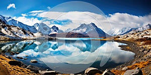 Mountainous landscape featuring a lake at the summit