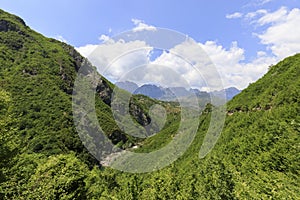 Mountainous landscape with green forests in the northern Dinaric Alps in Albania