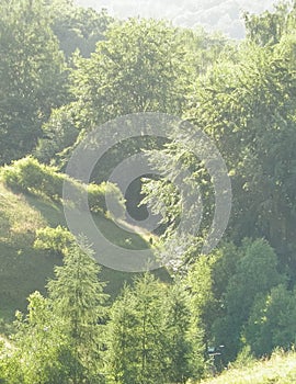 The mountainous landscape of Kashubia. Wiezyca Poland