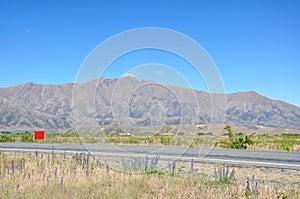 Mountainous view along State Highway 8 in Canterbury, South ISland, New Zealand