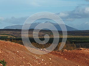 Mountainous view from Haukadalur Valley. Icelandic landscape