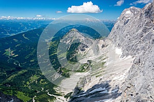 Mountainous view toward Rotelstein mountain 2247m in Schladming-Dachstein region of Styria in Austria