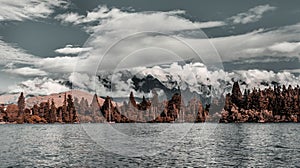 Mountains abounding with clouds