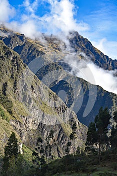 Mountains above the Inca Trail to Machu Picchu. Cusco, Peru