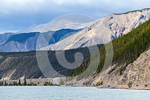 Mountains above Muncho Lake in British Columbia, Canada