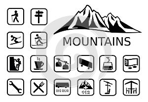 Mountains activities icon set