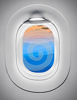 Mountains at airplane window