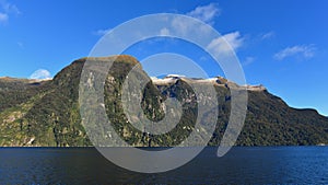 Mountains along the fiord of Doubtful Sound in Fiordland, New Zealand