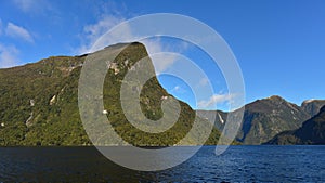 Mountains along the fiord of Doubtful Sound in New Zealand