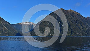 Mountains along the fiord of Doubtful Sound in New Zealand