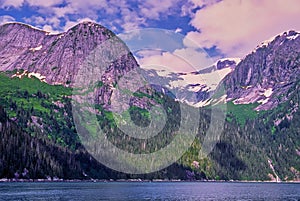 Mountains alongside Alaskan fiord