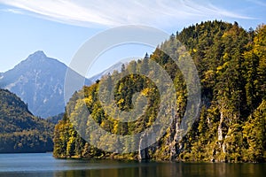 Mountains on Alpsee lake