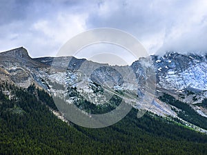 Mountains around Maligne Lake in Jasper National Park Canada