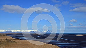 Mountains and beach near Hofn in east fjords in Iceland