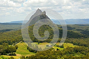 Mountains Beerwah and Coonowrin in Glass House Mountains region photo