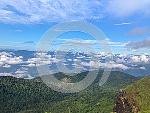 Mountains with blue clound and fog at Chaing mai, Thailand