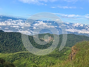 Mountains with blue clound and fog at Chaing mai, Thailand