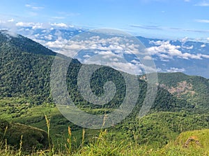 Mountains with blue clound and fog at Chaing mai, Thailand