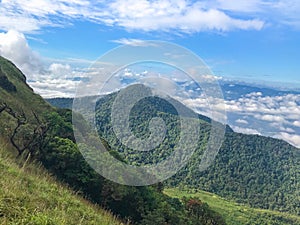 Mountains with blue clound and fog at Chaing mai, Thailand